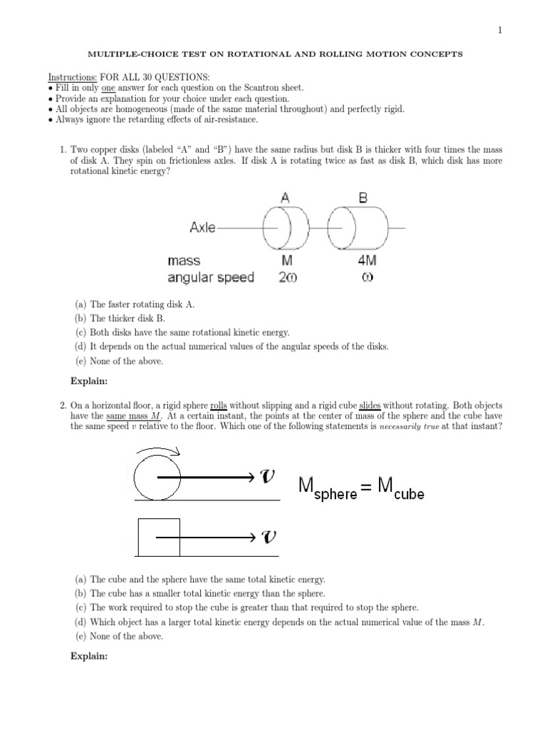Rotational Motion Concepts Test | PDF | Rotation Around A Fixed Axis ...