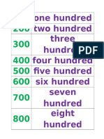 One Hundred Two Hundred Three Hundred Four Hundred Five Hundred Six Hundred Seven Hundred Eight Hundred