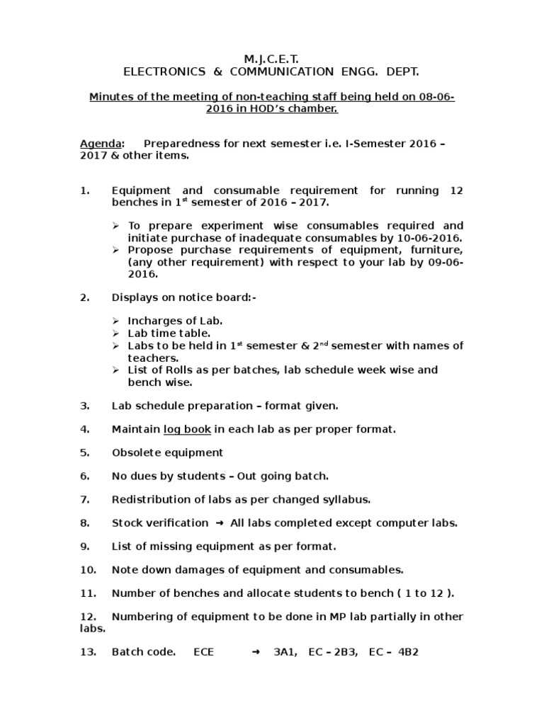 Minutes of Non-teaching Staff Meeting - 08-06-2016