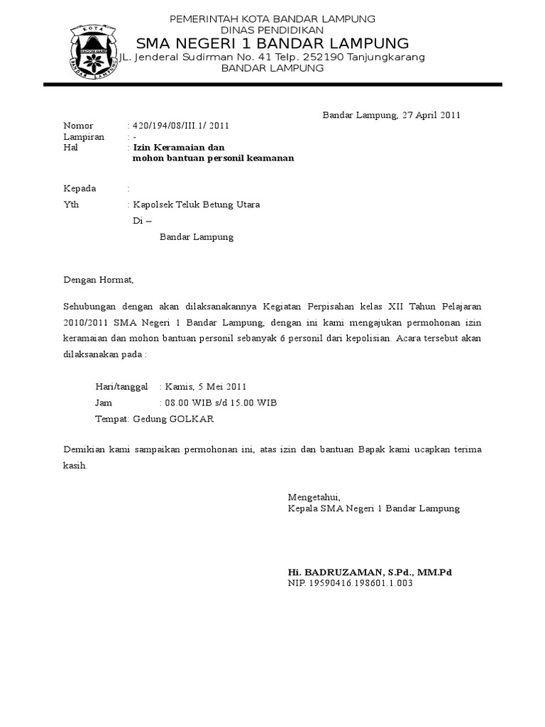 Surat Izin Keramaian Kepolisian Perpisahan