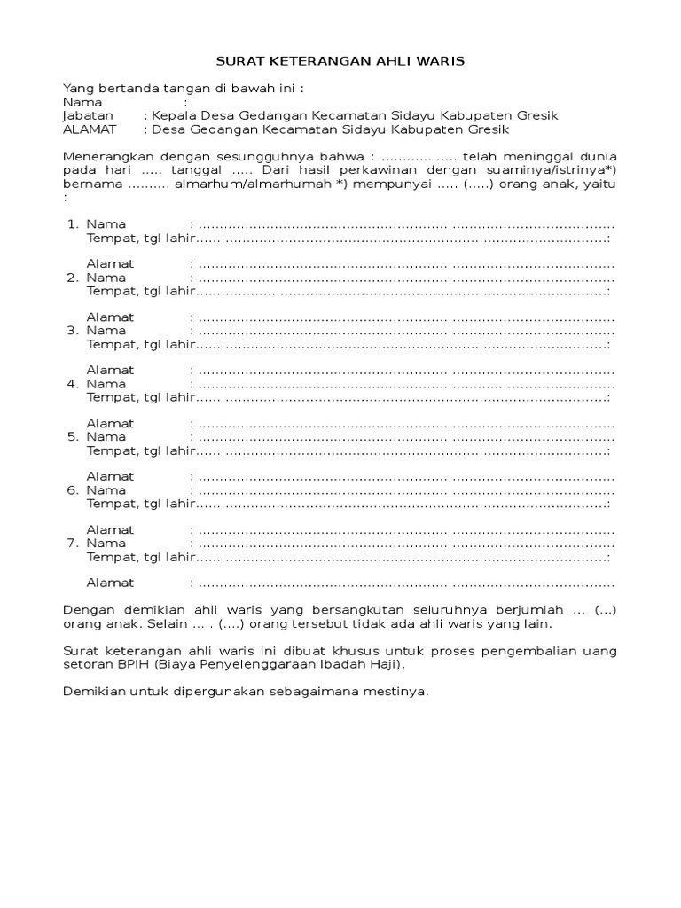 Surat Keterangan Ahli Waris Haji