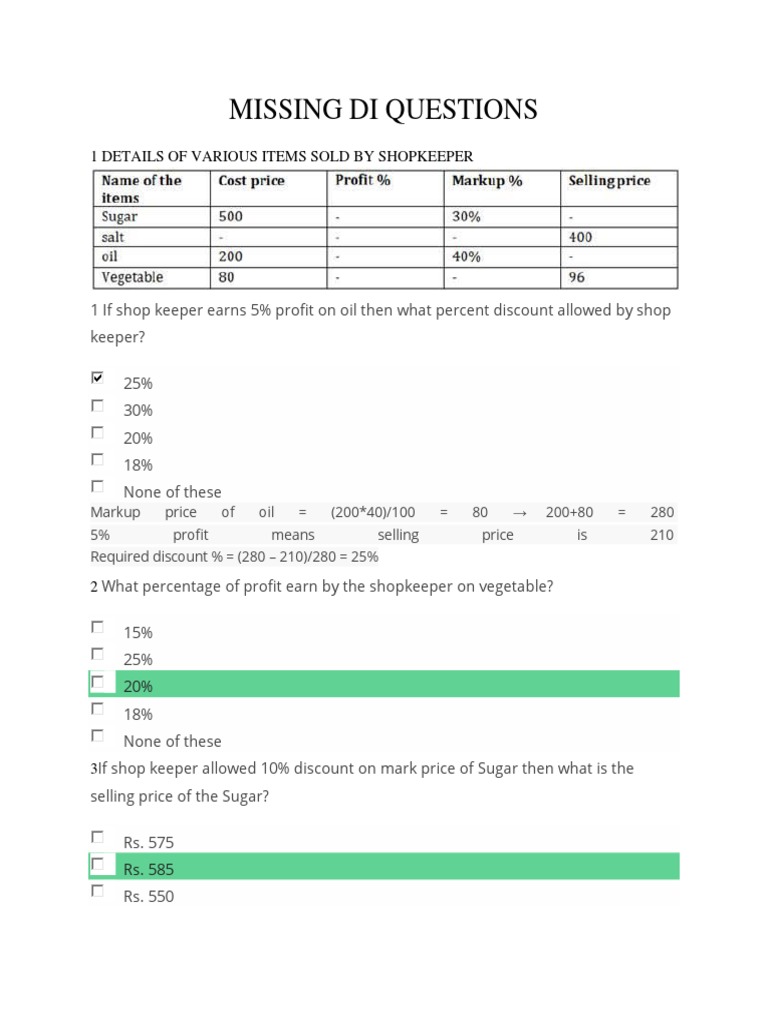 Missing Di Questions PDF | PDF | Prices | Interest