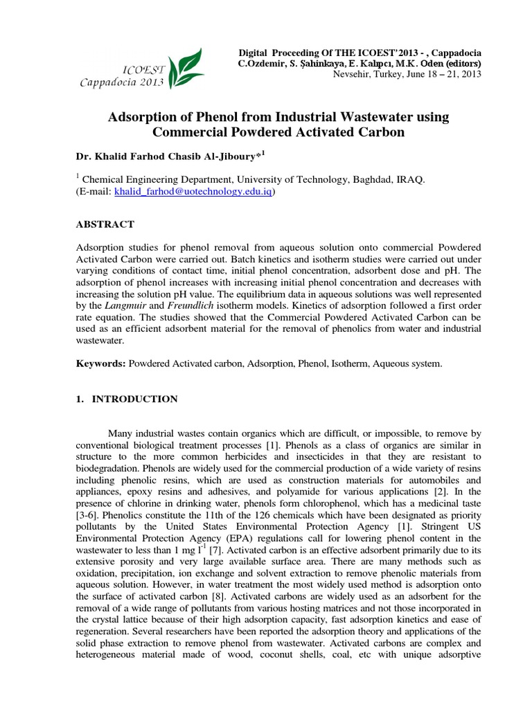 Adsorption of Phenol Using Activated Carbon | PDF | Adsorption ...