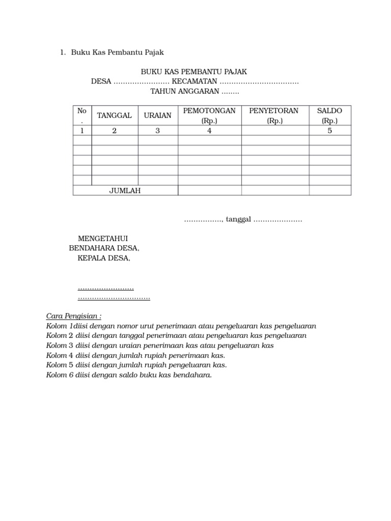 Buku Kas Pembantu Pajak