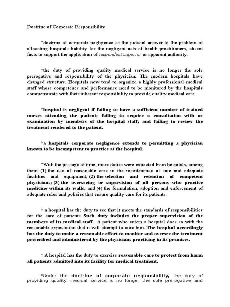 Doctrine of Corporate Responsibility PDF Hospital Physician