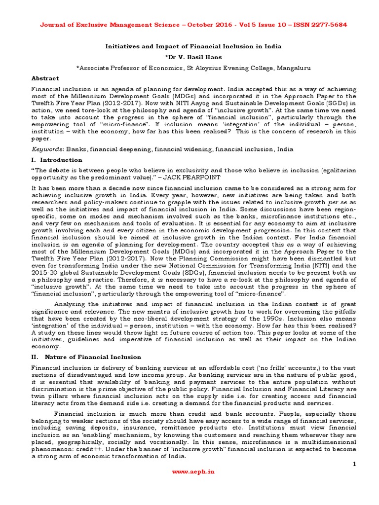 Financial Inclusion Impact in India | PDF | Financial Inclusion ...
