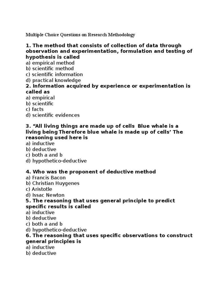 research methodology objective type questions with answers
