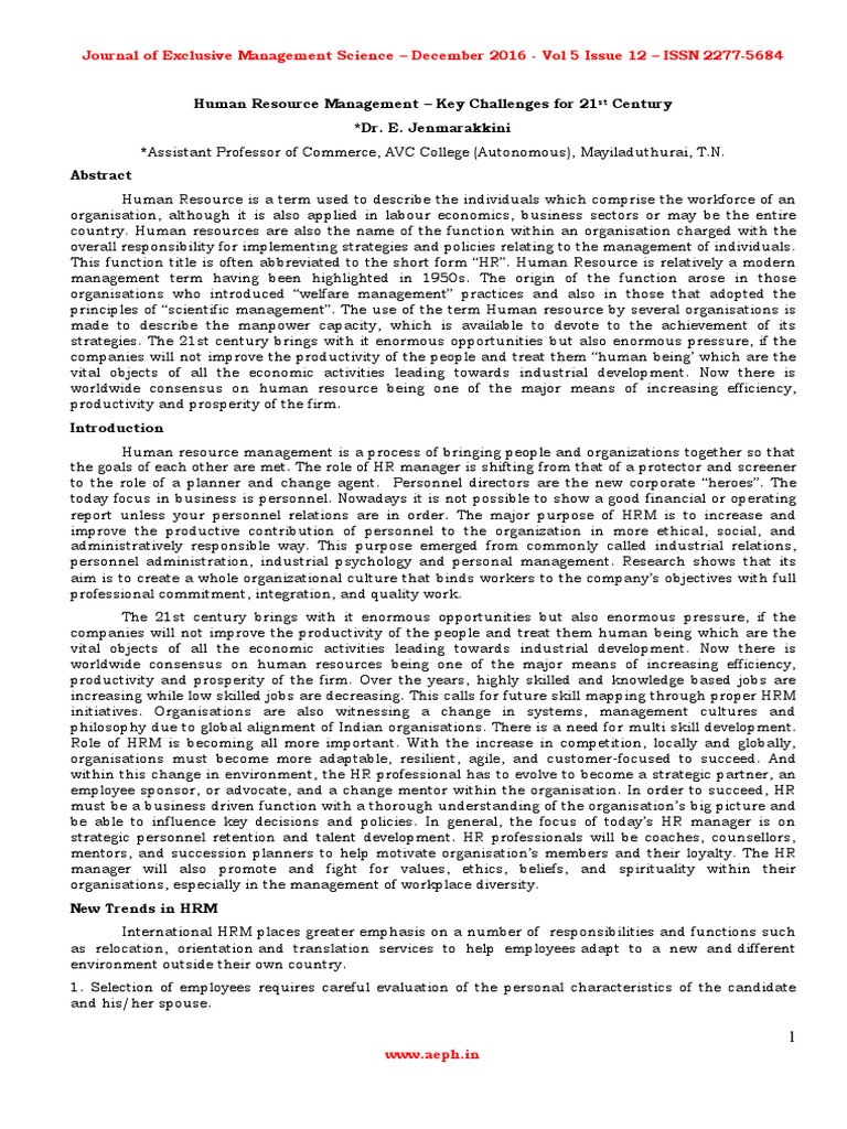 HR Management Challenges in 21st Century | PDF | Human Resources ...