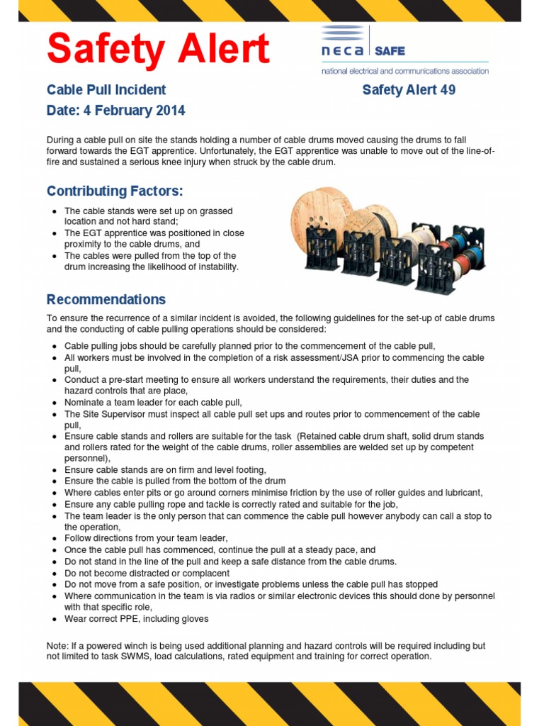 Safety Alert 49 Cable Pulling Incident PDF Cable Personal