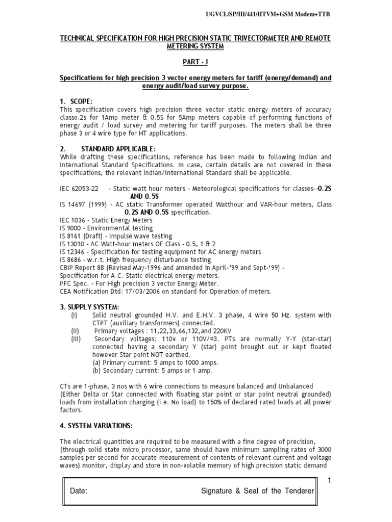 UGVCL Specification | PDF | Measuring Instrument | Voltage