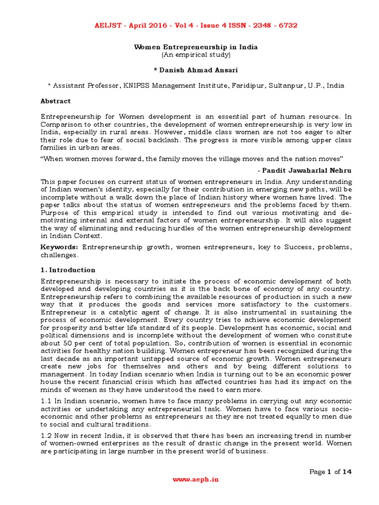 Women Entrepreneurship Challenges in India | PDF | Entrepreneurship ...