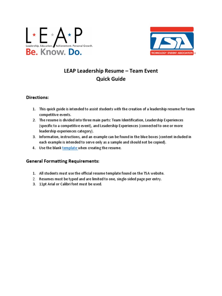 LEAP Leadership Resume Guide | PDF | Résumé | Leadership