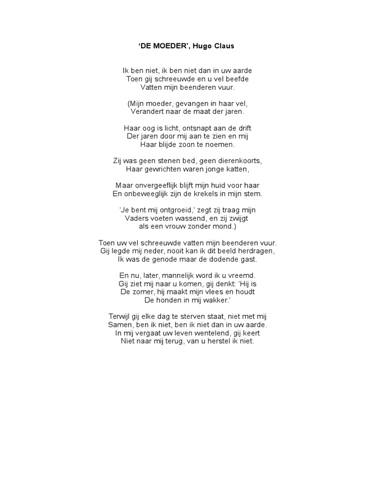 Gedicht 'de Moeder' Hugo Claus