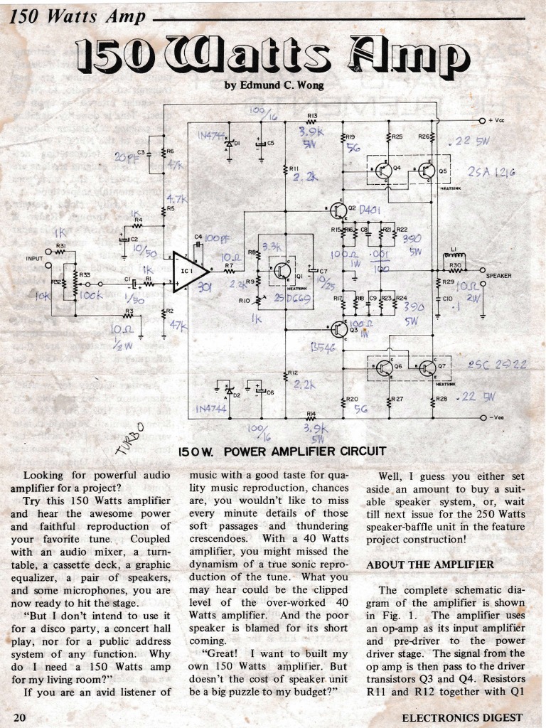 150W Amp | PDF | Amplifier | Operational Amplifier