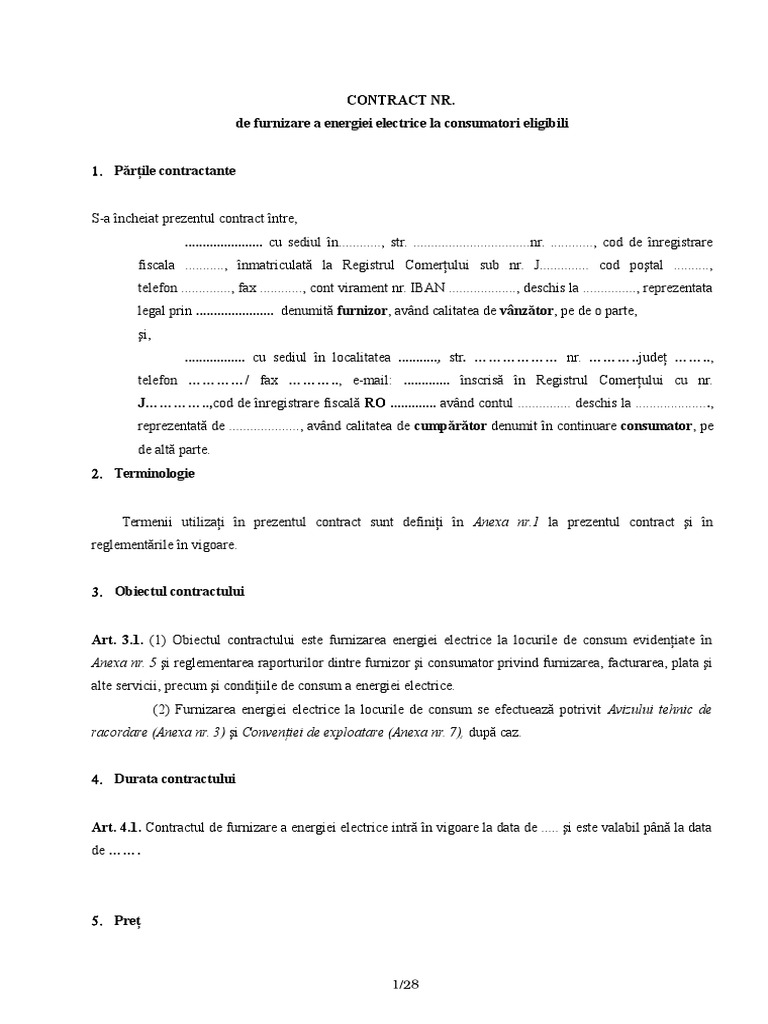 Model De Contract De Furnizare Energie Electrica Dec 2016 1