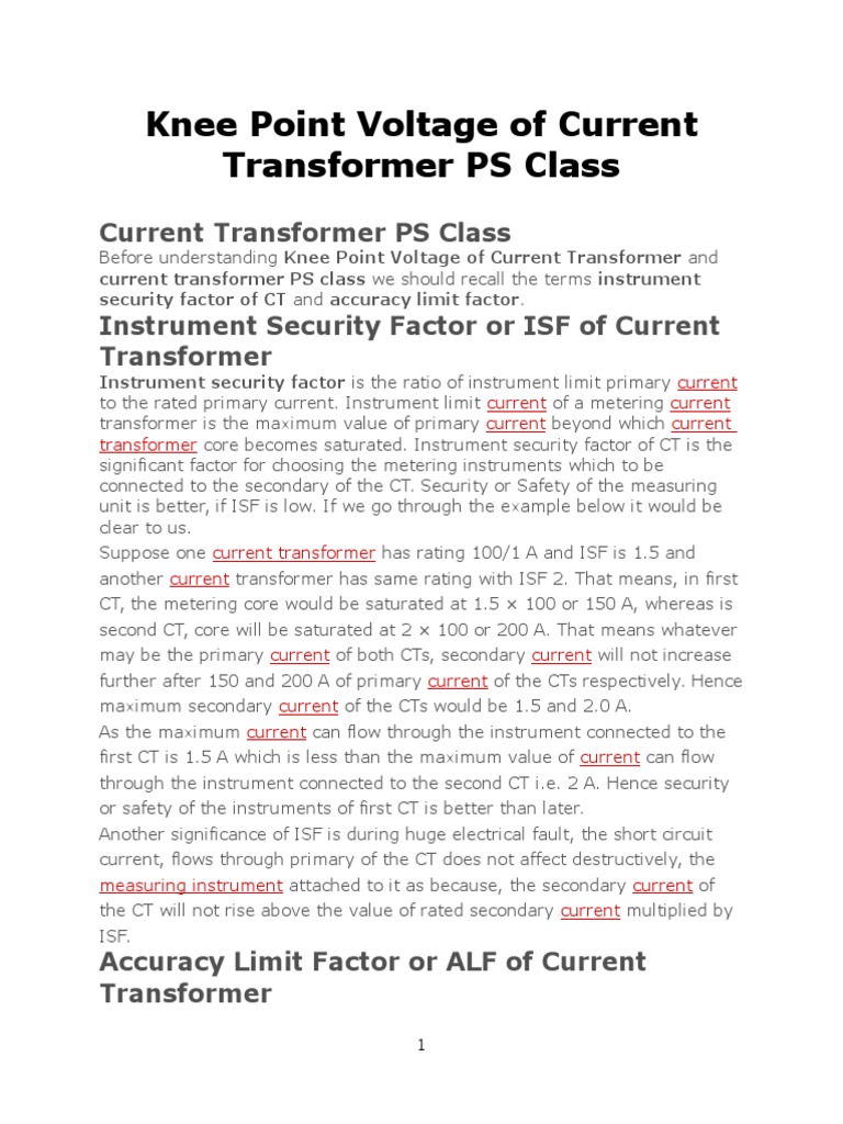 Knee Point Voltage and PS Class of Current Transformers PDF Transformer Power Engineering