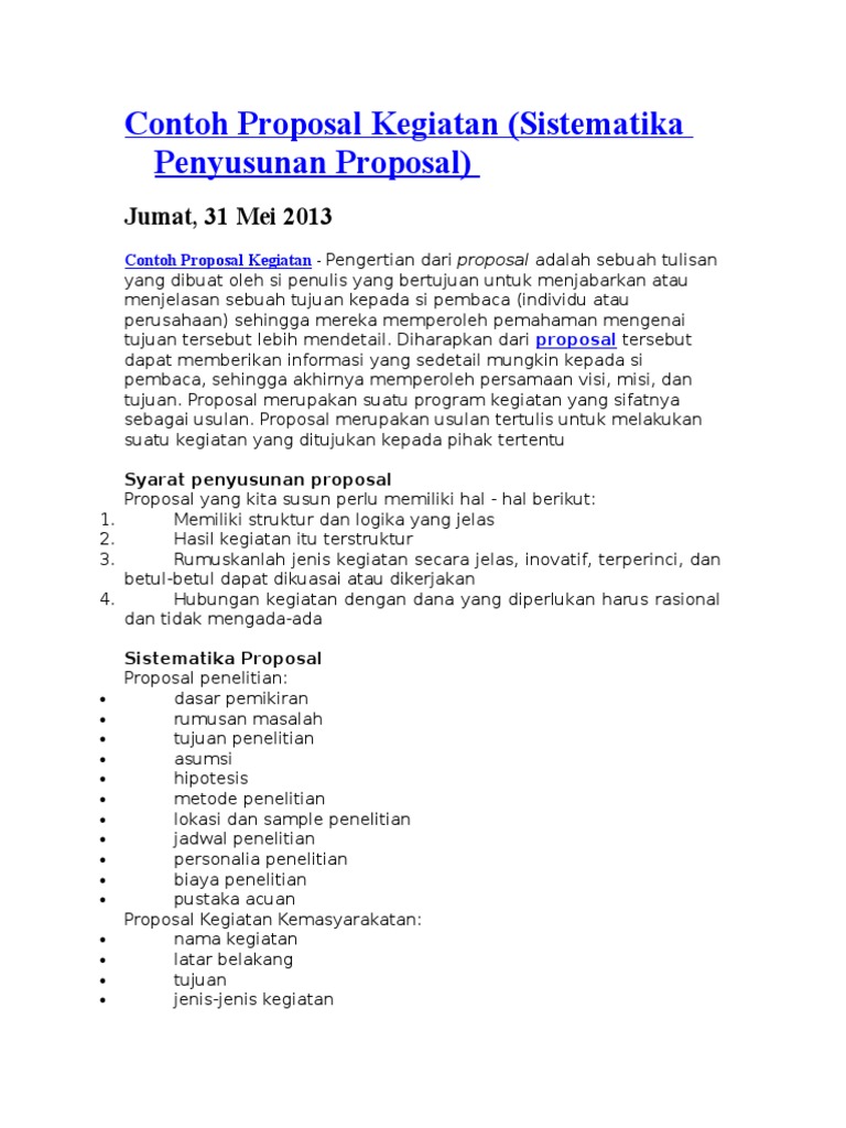 Contoh Proposal Kegiatan Pdf