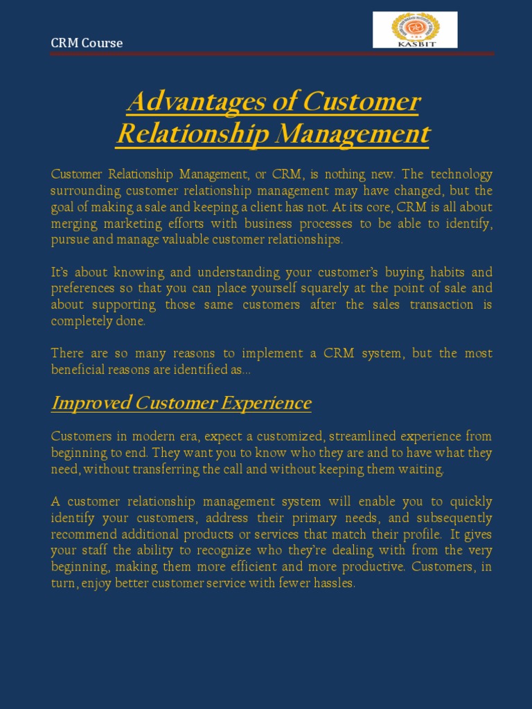 Advantages of CRM PDF | PDF | Customer Relationship Management | Sales