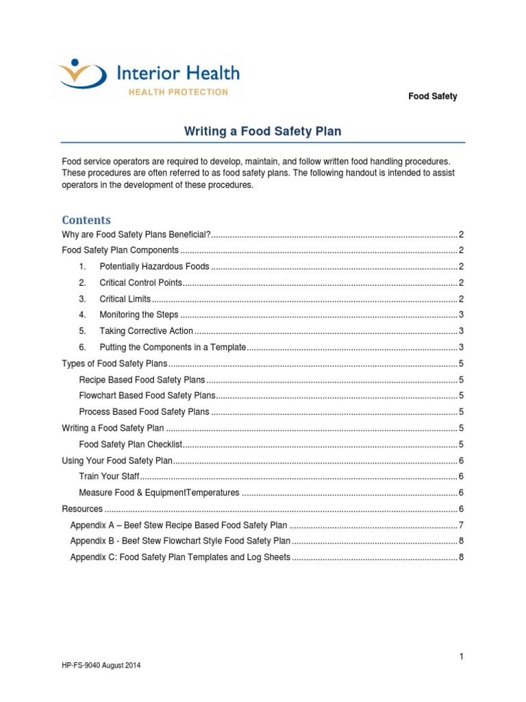 How To Write A Food Safety Plan