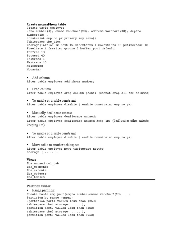 Tables In Oracle Database Index Computer Data