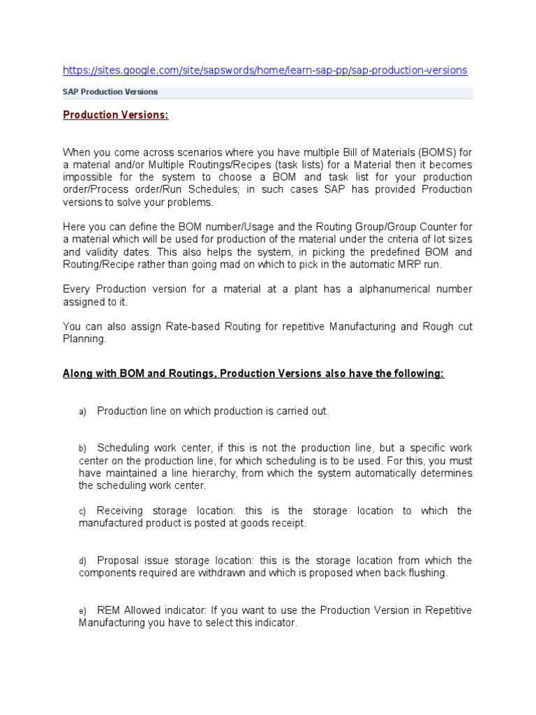 Understanding SAP Production Versions | PDF | Scheduling (Production ...