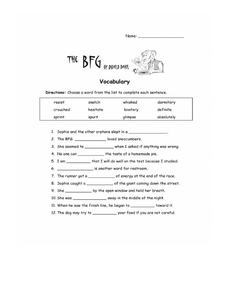 BFG Worksheets | PDF
