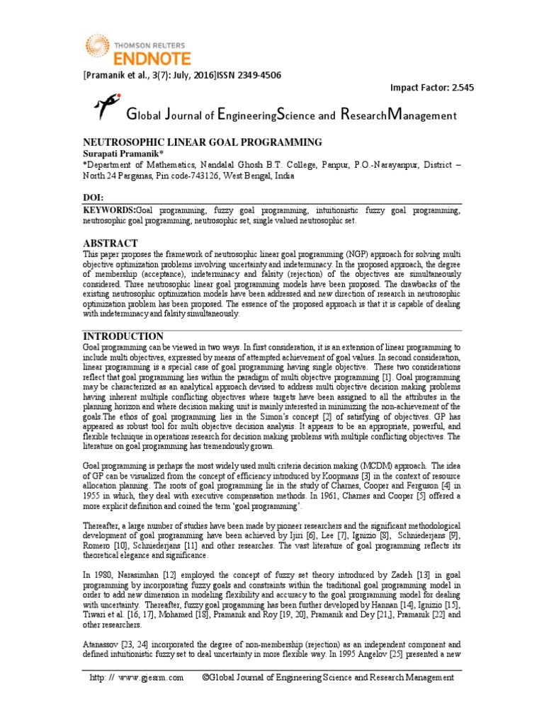 Neutrosophic Linear Goal Programming | PDF | Mathematical Optimization ...