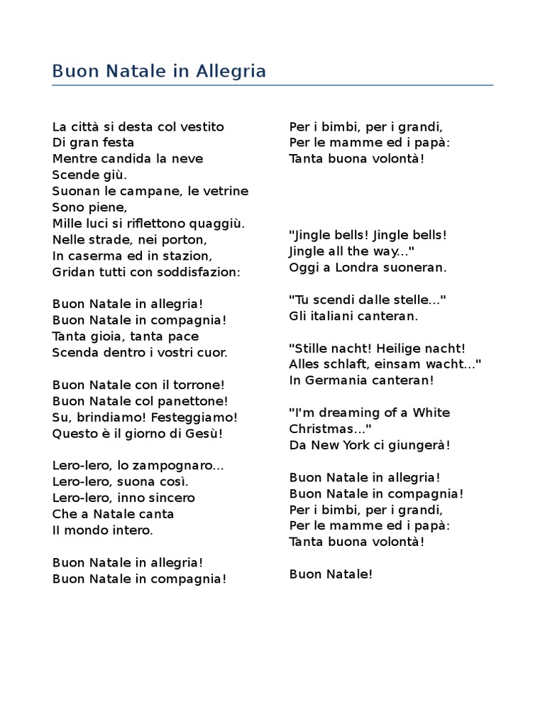 Buon Natale Lyrics.Testo Buon Natale In Allegria