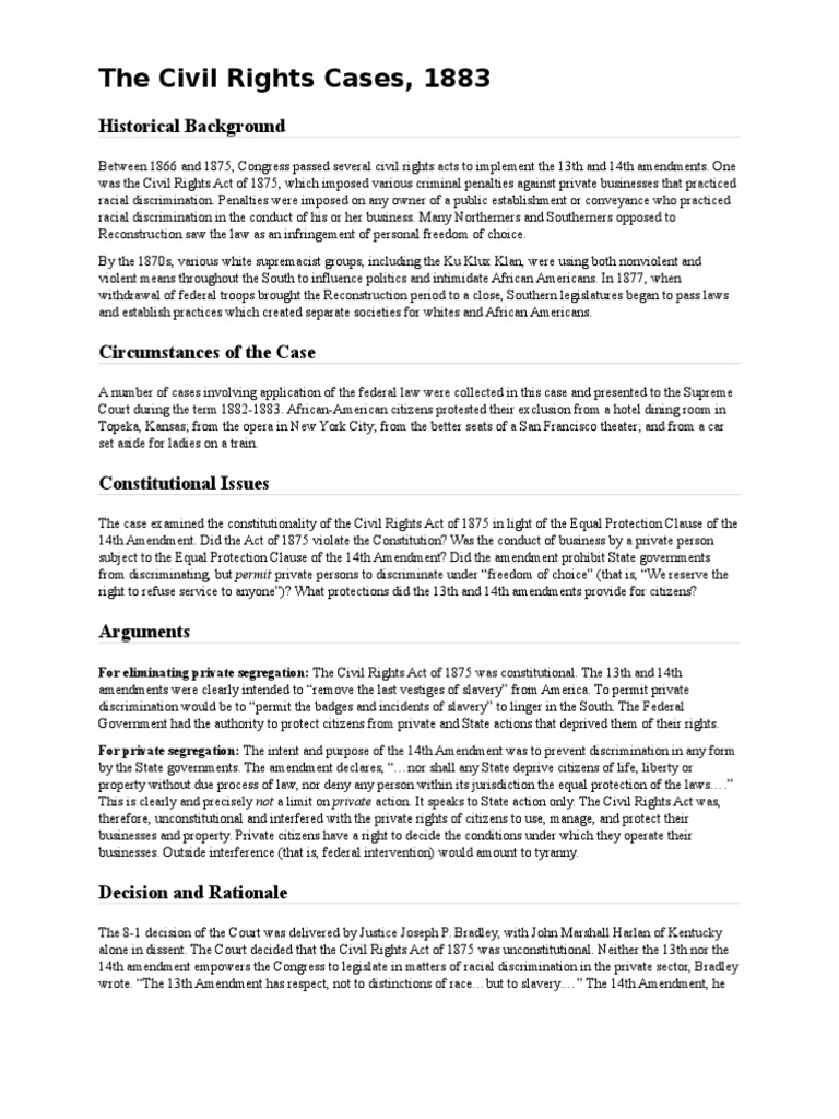 the civil rights cases 1883 | Fourteenth Amendment To The United States