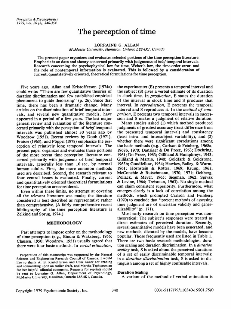 The Perception of Time PDF | PDF | Psychophysics | Time Perception