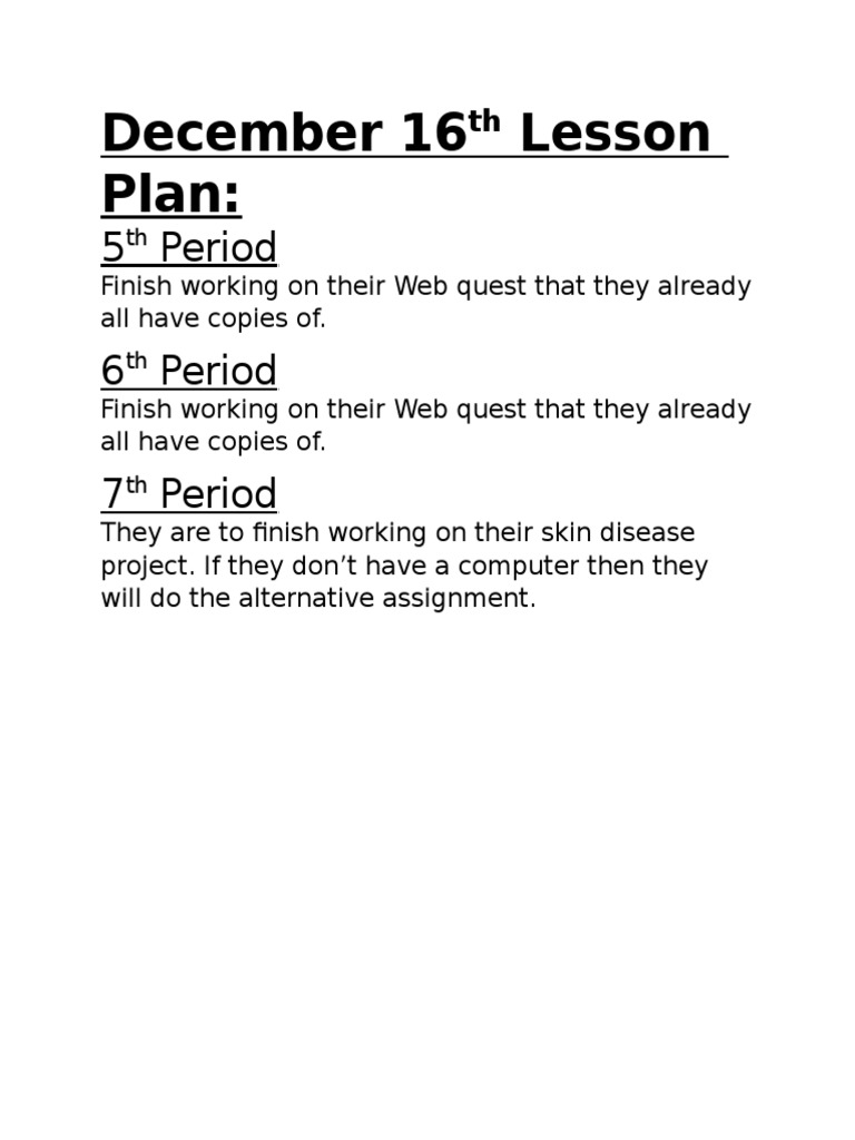 December 16 Lesson Plan:: 5 Period 6 Period 7 Period | PDF
