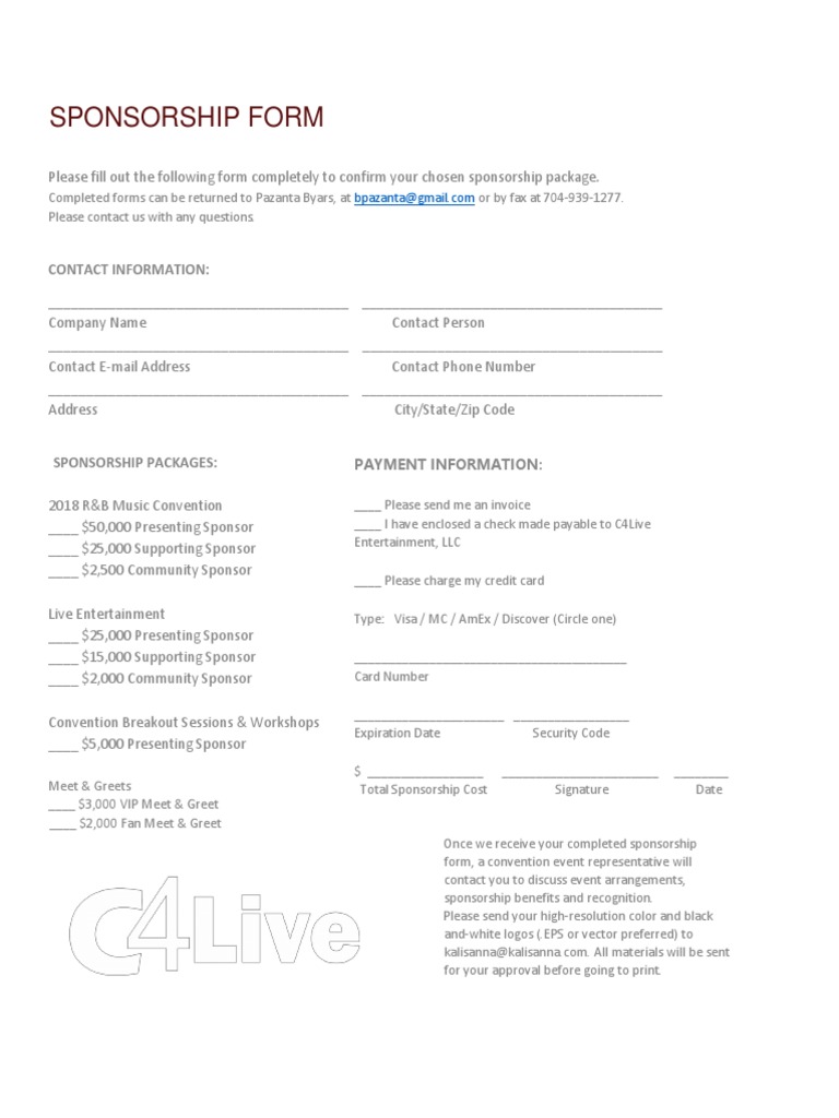 Sponsorship Form for R&B Music Convention | PDF