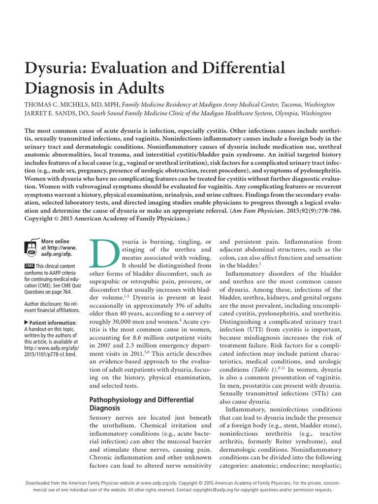 Dysuria AAFP Urinary Tract Infection Urinary Incontinence
