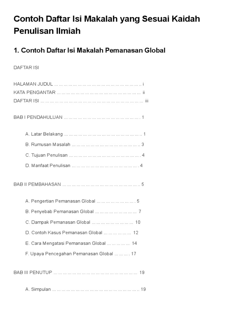 Contoh Daftar Isi Makalah Yang Baik Dan Benar - Kliping