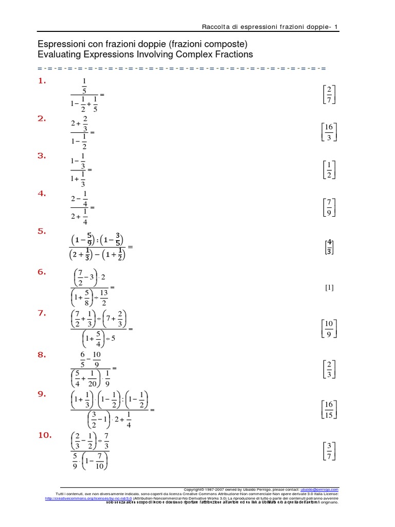 015 Esercizi Frazioni Espressioni Frazioni Doppie