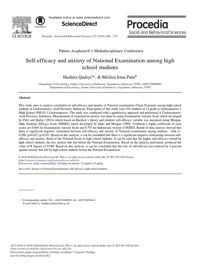 Self-Efficacy and Anxiety of National Examination Among High School ...
