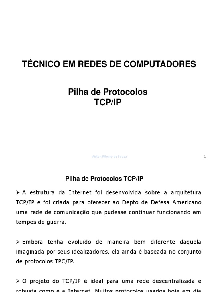 Aula10 - Pilha de Protocolos TCP-IP PDF | PDF | Suíte de protocolo de ...