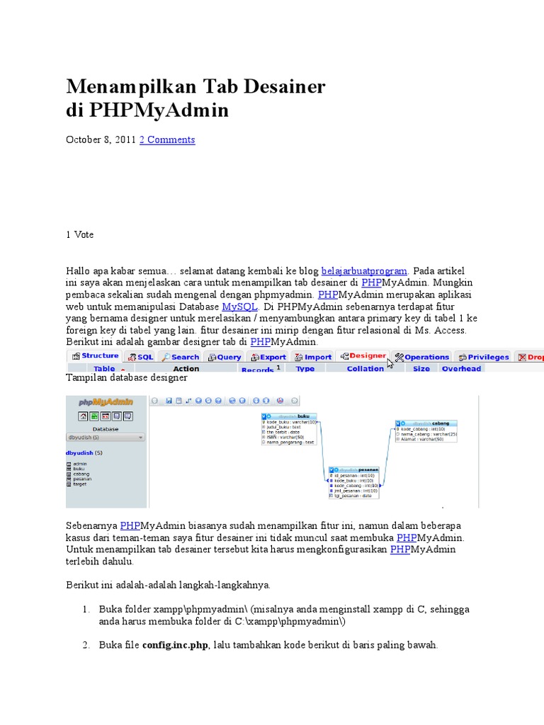 Menampilkan Tab Desainer di PHPMyAdmin | PDF | Komputer