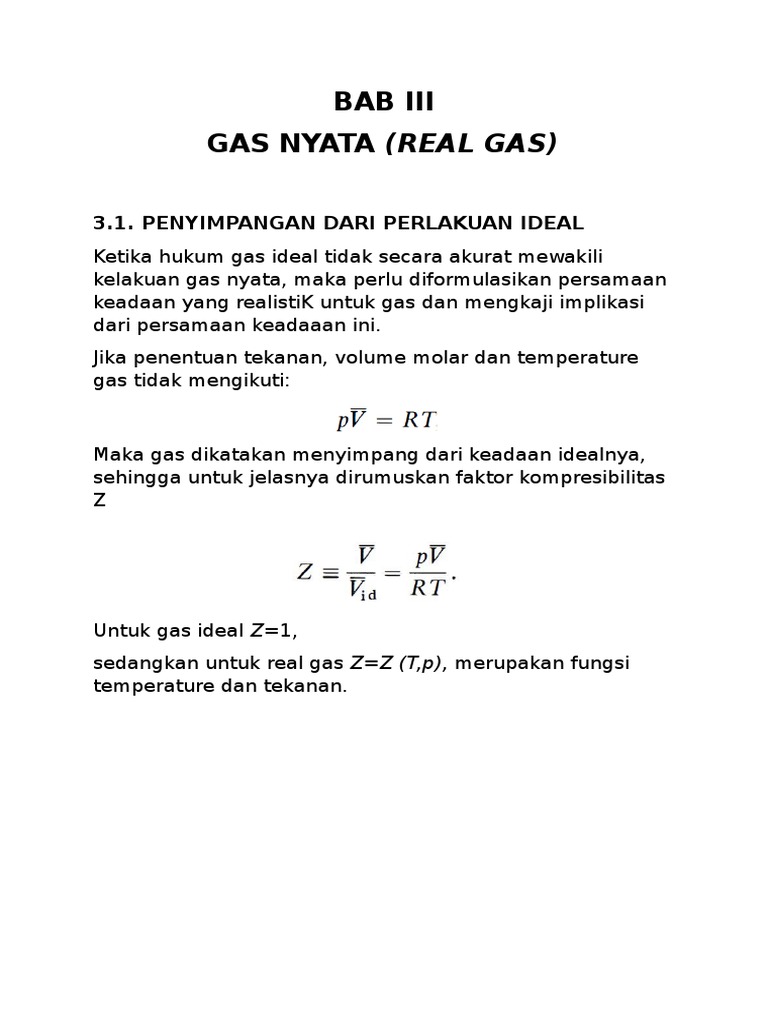 Bab Iii Gas Nyata Real Gas 3 1 Penyimpangan Dari Perlakuan Ideal
