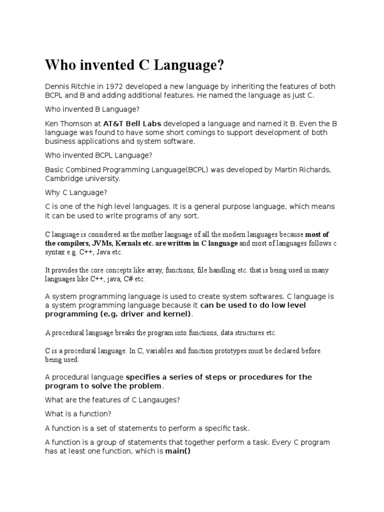 Who Invented C Language?: The Compilers, JVMS, Kernals Etc. Are Written ...