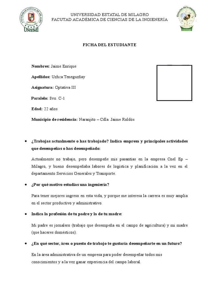 Ficha Del Estudiante