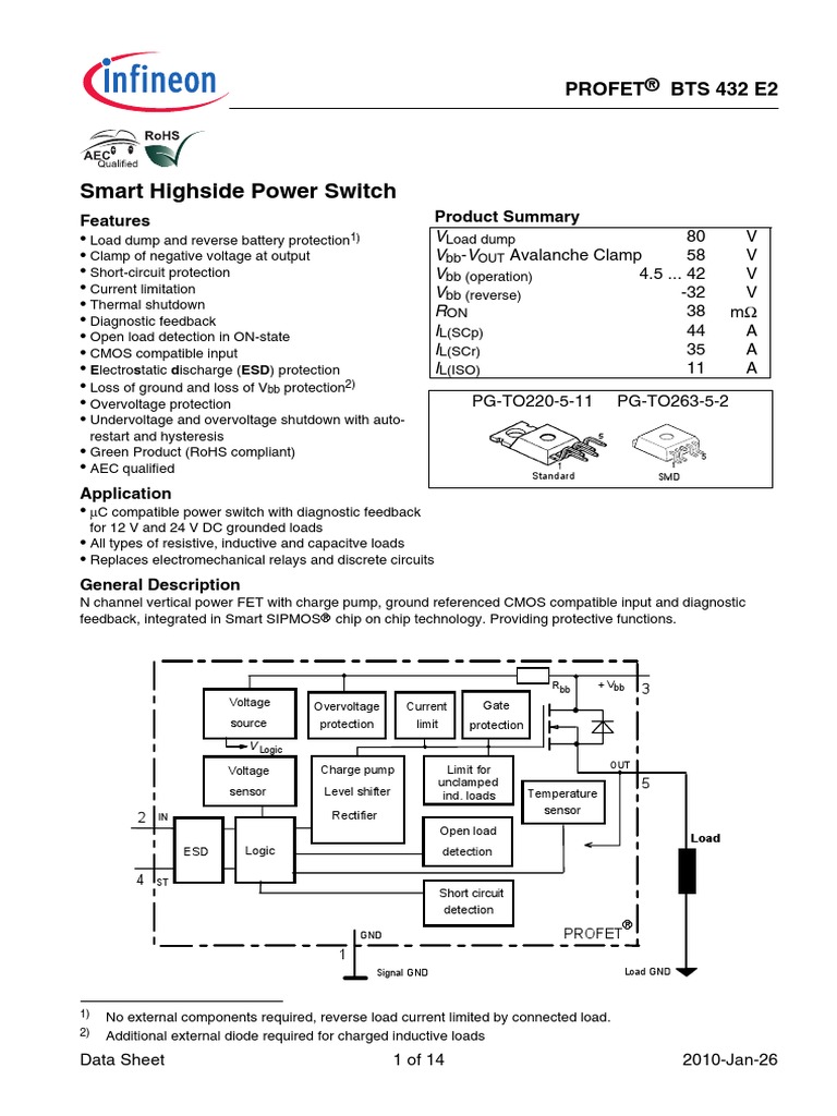 Infineon BTS432E2 DS v01 01 en | PDF | Cmos | Electrostatic Discharge