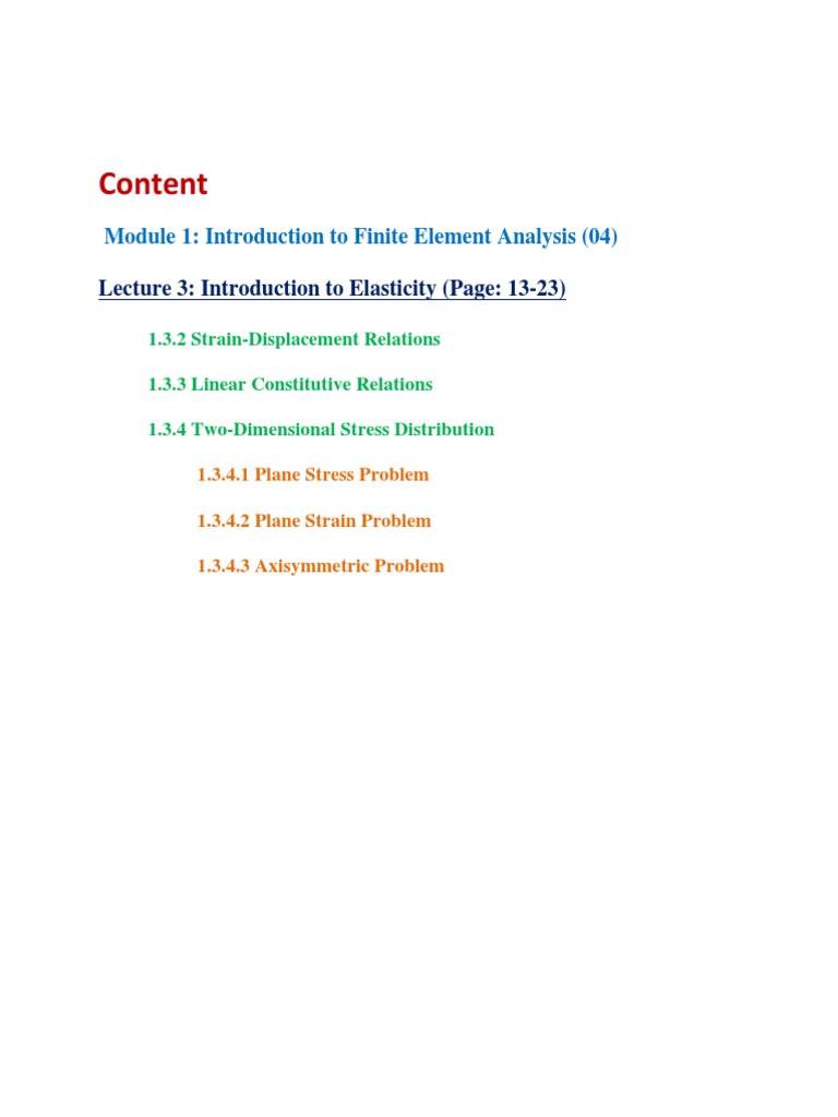 Content: Module 1: Introduction To Finite Element Analysis | PDF