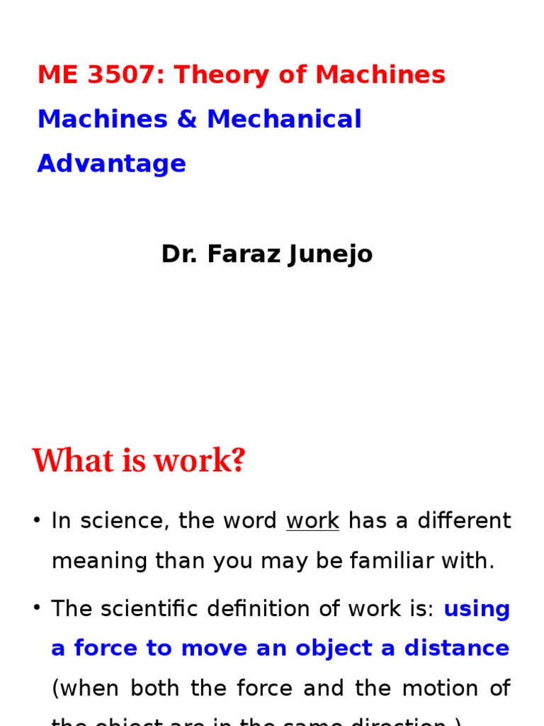 Lecture 1 Mechanical Advantage PDF Lever Force