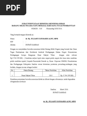 Format Surat Pernyataan Bersedia Menerima Hibah Kab Sambas 
