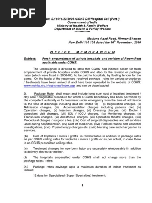 Revision Of Room Rent Cghs Surgery Patient
