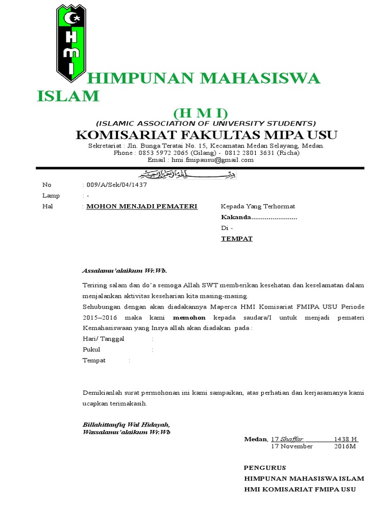 Surat Permohonan Pemateri Hmi