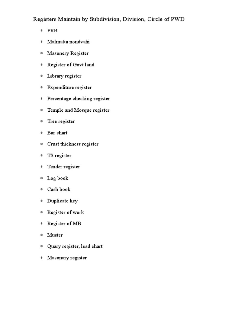 PWD Registers by Subdivision and Division | PDF