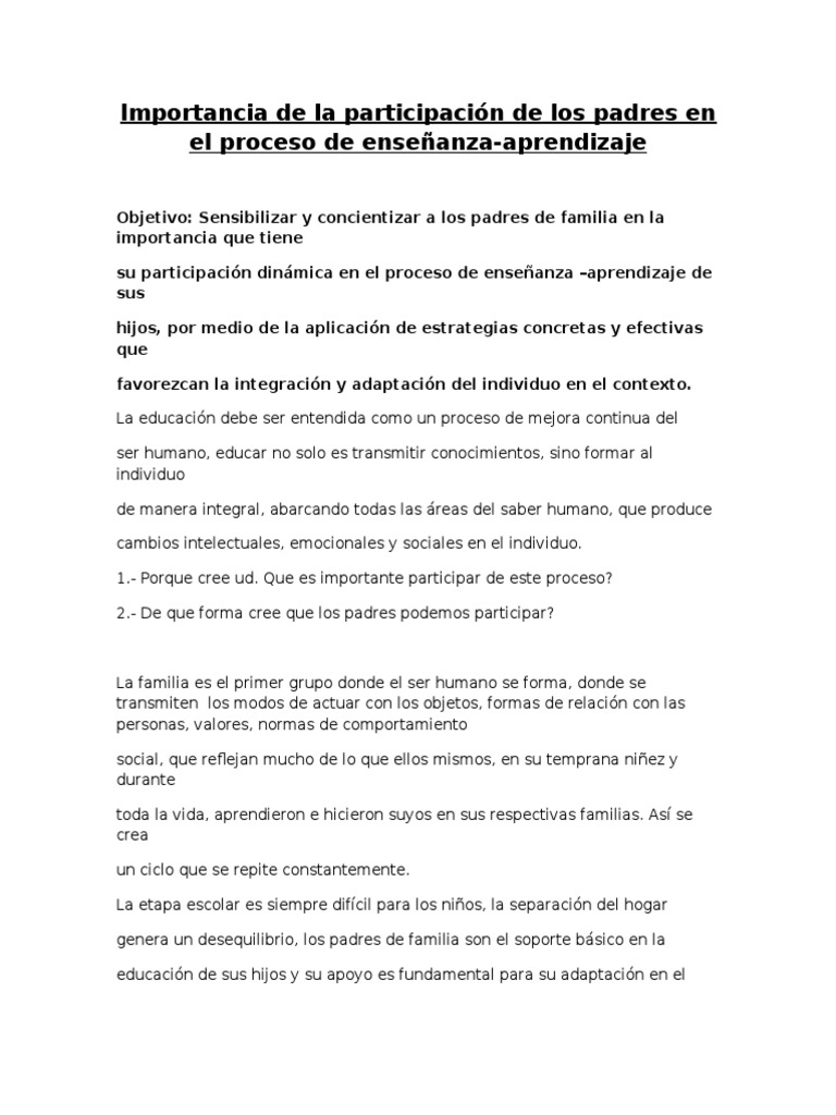 Importancia de La Participación de Los Padres en El Proceso de ...