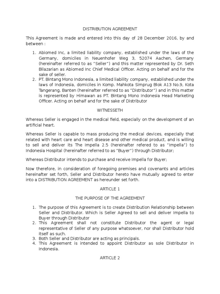 Distributor Agreement PDF Invoice Common Law
